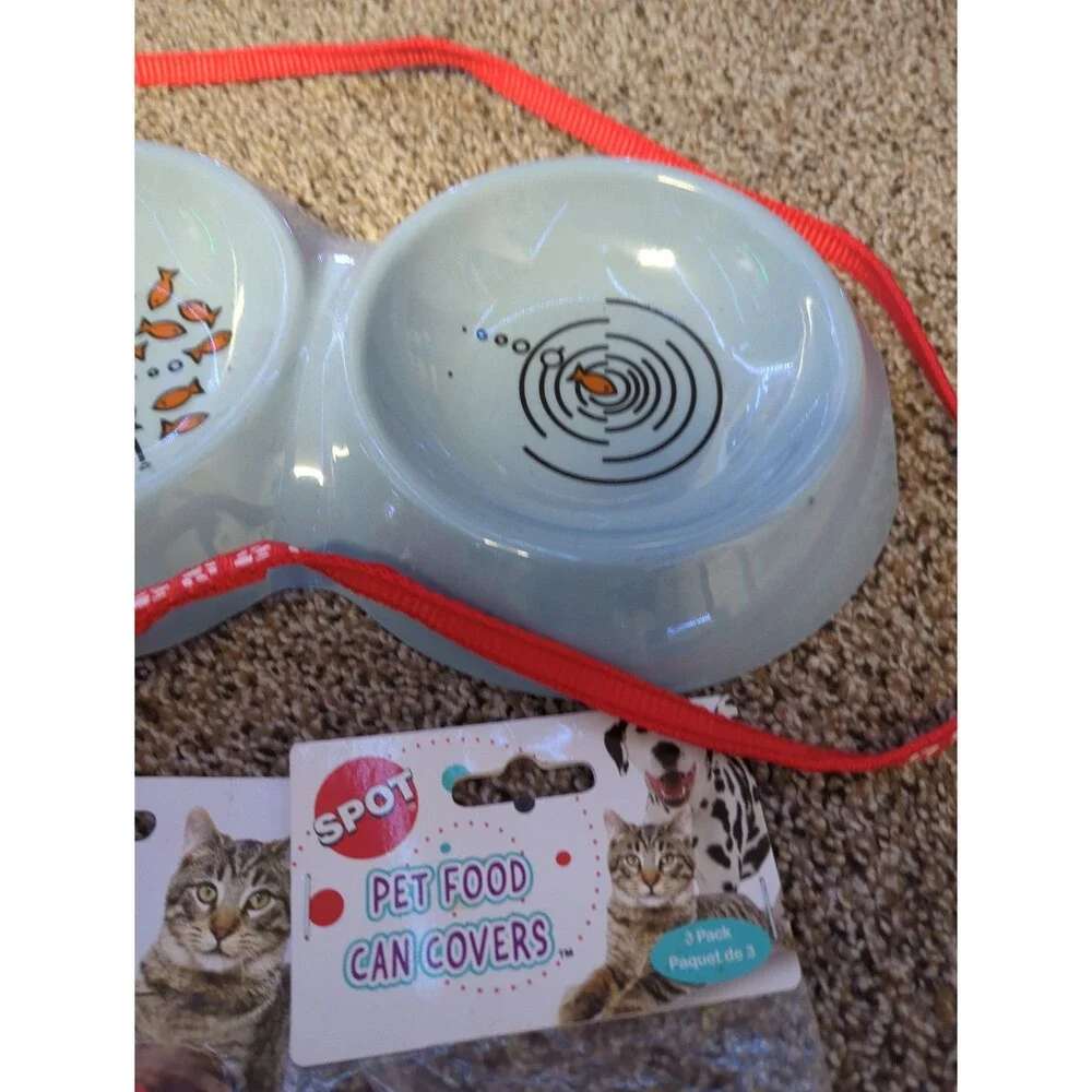 Lot of 5 Cat Supplies New or Like New - Dish, Collar, Leash, Ball Toys, Can Lids